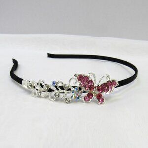 Silver Pink Rhinestone Crystal Butterfly Headband